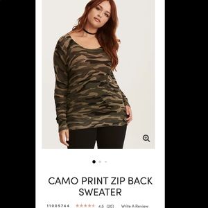 Camo print zip back sweater